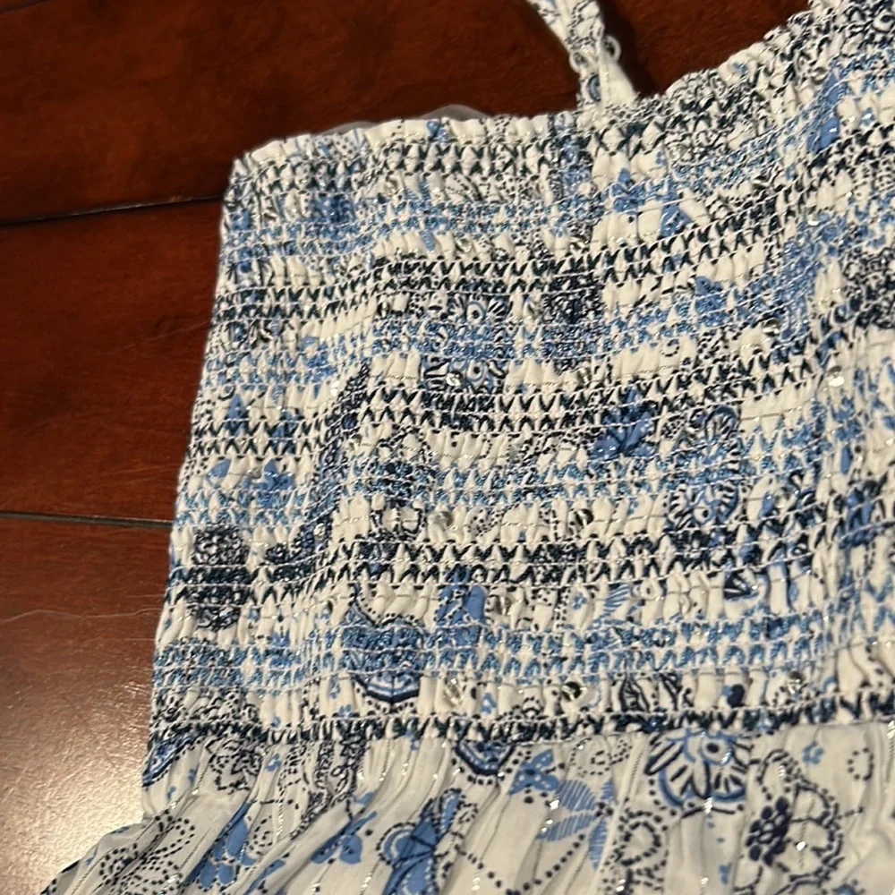 NWT Justice Maxi Dress Blue White Silver Metallic Stretchy Bodice Size 20